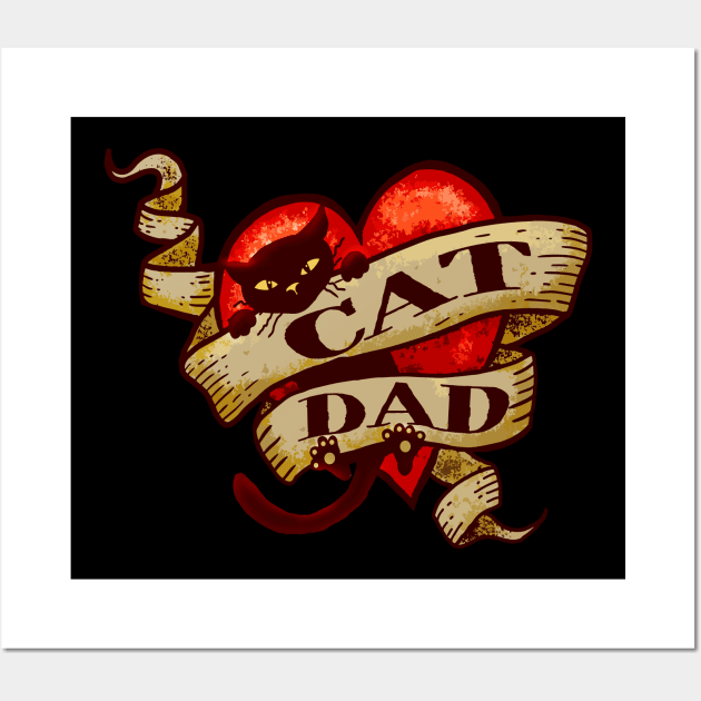 Cat Dad Retro Heart Tattoo Wall Art by Jitterfly